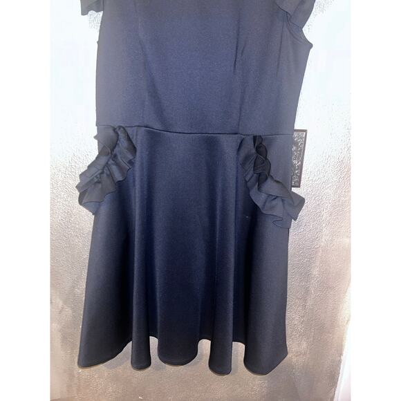 Ted Baker Deneese Black Skater Dress Sz 10 Ruffle Sleeves Pockets Rose Gold Zip - Picture 10 of 16